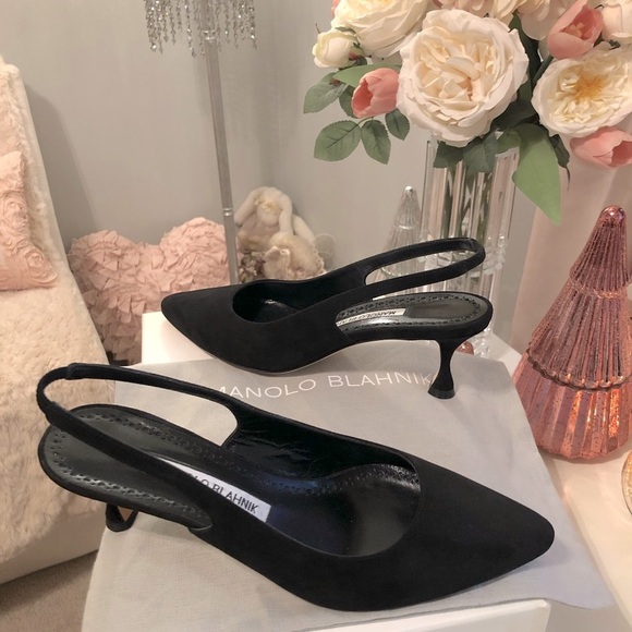 ✨NWT-PRICE FIRM✨👠Authentic Black Suede Manolo Blahnik Slingbacks EU 37 US 6.5B - Picture 3 of 10
